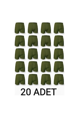 Enmodaiçgiyim 20 Adet Haki Yeşil %100 Pamuk Rahat Kesim Erkek Paçalı Külot Boxer