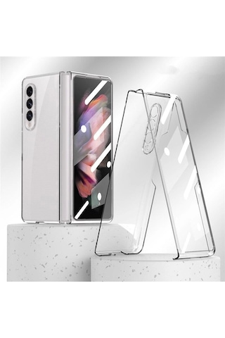 Samsung Galaxy Uyumlu Z Fold 3 Sert Kristal Kapak Koruma Kılıf - Şeffaf