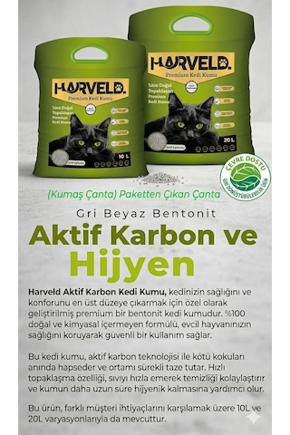 Aktif Karbonlu Kedi Kumu 10l - Topaklanan Tozsuz İnce Bentonit, Koku Hapseden Aktif Karbon Granüllü, Kokusuz Kedi Tuvalet Kumu