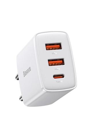 Baseus Compact Qc 30w Duvar Şarj Cıhazı Çıkış :2xusb 1xtype-c Beyaz Ccxj-e02