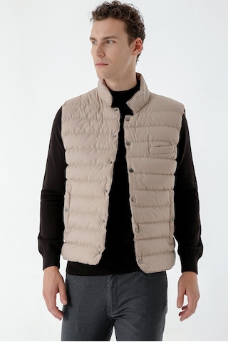 Morven Erkek Bej Polyester Çıtçıtlı Kapitone Yelek