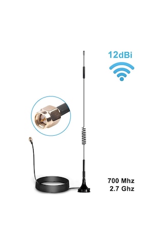 12dbi Dış Mekan Anten Sma Erkek 1.5 Metre Kablo 700Mhz - 2.7GHz Mıknatıslı Gsm Wifi SMA RF Wifi Sinyal Kuvvetlendirici Harici Anten 2G/3G/4G/GSM LTE