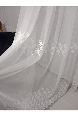 Sade Tül Perde Ayağı Güpürlü 1/3 Sık Pileli Dikimli