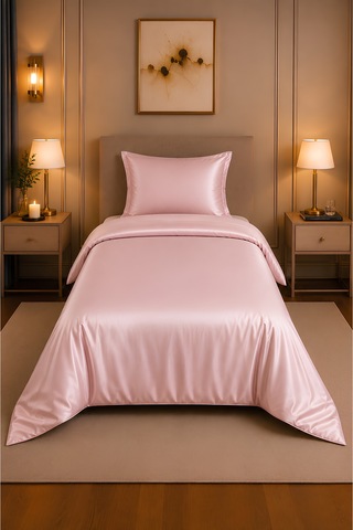 %100 Pamuk Saten Bebe Pembe 83 Tel-125 Gsm Tek Kişilik Nevresim Takımı