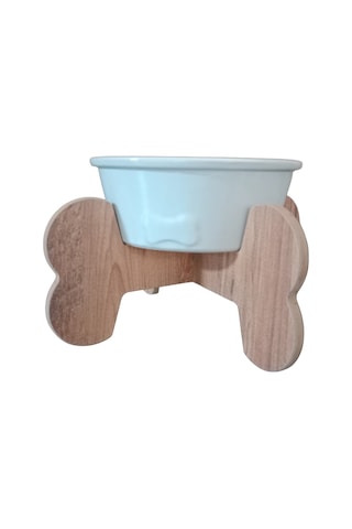 Realwood Seramik Kaseli Ahşap Ayaklı Tekli Büyük Irk Köpek Mama Su Standı