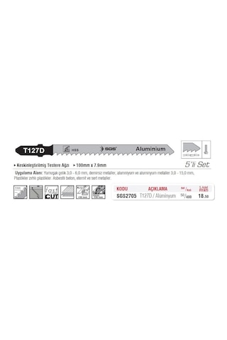 Sgs2705 - T127d Dekupaj Ağzı Alüminyum Kesme Ucu 100mm X 7.9mm 5 Adet