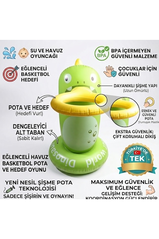 Eğlenceli Şişme Dinozor Havuz Basketbol Potası Koordinasyon Geliştirici Çocuk Su Oyuncağı 1