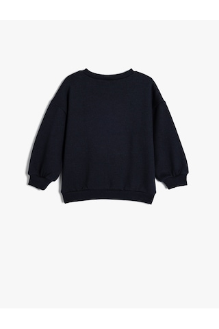 Koton Sweatshirt Uzun Kollu Ayıcık Baskılı Şardonlu Bisiklet Yaka Lacivert 5wmg10125ak