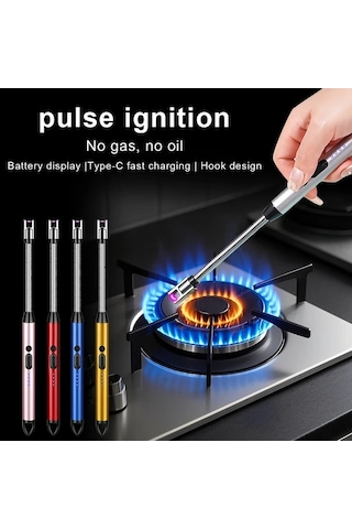 Elmpaly Siyah + Mavi 2 Li Usb Şarj Edilebilir Ark Çakmak Mum Barbekü Kamp İçin Küçük Mutfak Aleti 170mah Pil Altın