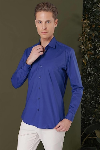 Gk 709 Slim Fit Gece Mavisi Klasik Gömlek Mavi