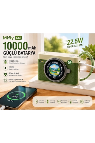 Smart Treasure M3 10000 Mah 22.5w Hızlı Şarjlı Powerbank Bluetooth Hoparlör 1.53 Dokunmatik Akıllı Ekranlı Taşınabilir Şarj Cihazı Yeşil