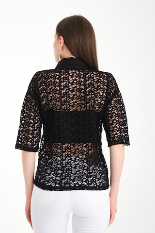 Polo Yaka Dantel Gömlek Siyah