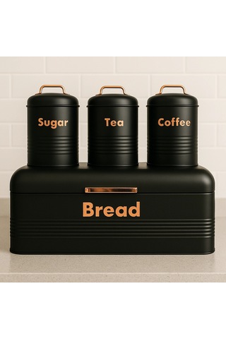 4 Lü Mutfak Seti Ekmeklikçay Kahve Şekerlik Siyah 43x20 Antrasit