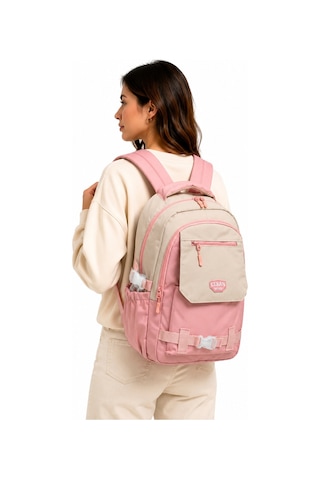 Çok Bölmeli Bej-pudra Okul Sırt Çantası Unisex Okul Çantası 26011 Pembe