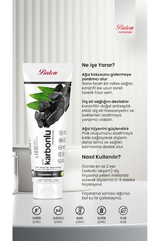 Balen Doğal Aktif Karbon Özlü Diş Macunu 100 Ml