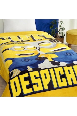 Taç Lisanslı Tek Kişilik Çocuk Battaniye 160x220 -minions 4 Sarı Sarı
