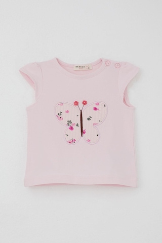 Breeze Kız Bebek Şortlu Takım Çiçek Baskılı Kelebek Nakışlı Düğme Aksesuarlı 6 Ay-2 Yaş, Pembe Pembe