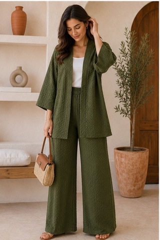 Unika Boutique Kadın Kimono Salaş 2 Li Takım Haki