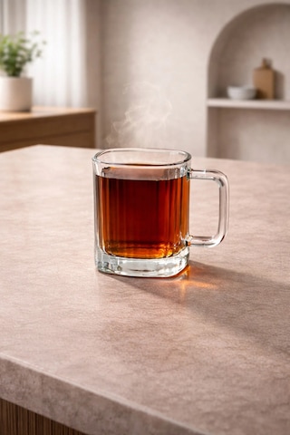 6 Lı Cam Kulplu Çizgili Çay Bardağı Bardak 120ml Şeffaf