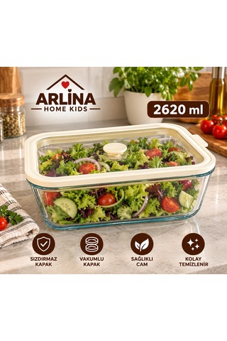 2620 Ml Vakumlu Cam Saklama Kabı Krem