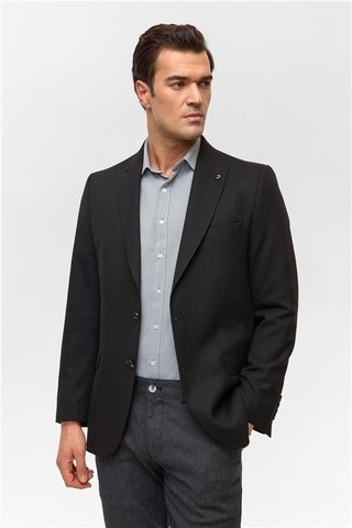 Siyah Regular Desenli Mono Yaka 6 Drop Ceket Siyah