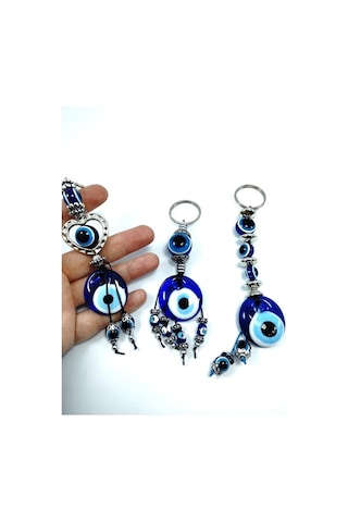Cam Nazar Boncuğu Anahtarlık Üçlü Set El Yapımı Anahtarlık/araba 38206495