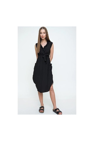 Pasaklı Giyim Kadın Kruvaze Ceket Yaka Cepli Kemerli Yırtmaçlı Oversize Tunik Gömlek Elbise Yb2881440 2881440 Siyah