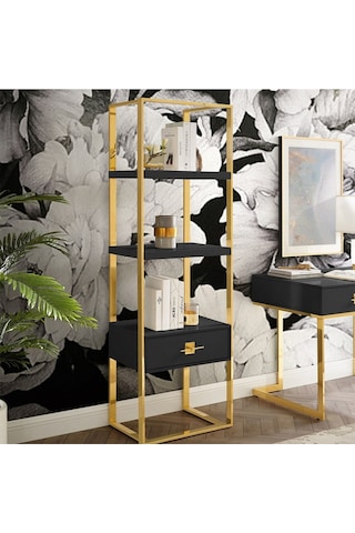 Rihanna Gold Metal Siyah Kitaplık & Raf