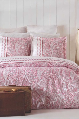 Çift Kişilik Nevresim Takımı Pamuklu Vintage Pembe Paisley 11