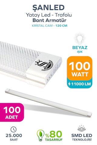 100wat 120 Cm Kristal Yatay Led Bant Armatür-trafolu Beyaz Işık -100 Adettir