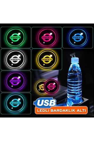Volvo Uyumlu Ledli Bardaklık Altı Usb Şarjlı 2 Adet