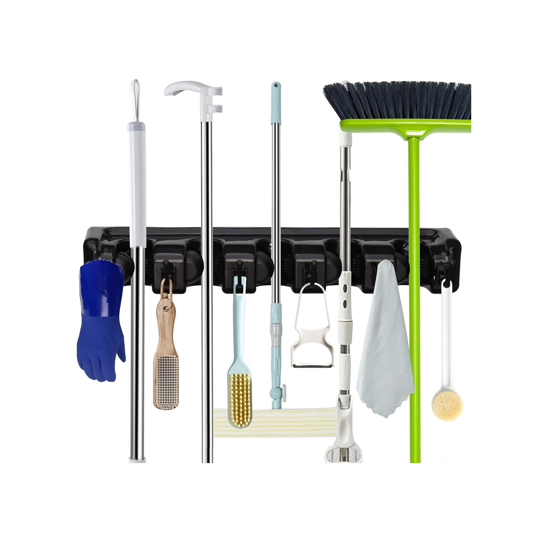 Wezone Ev İçin Sıcak Tutucu Aletler: 5 Kanca Siyah Parlak Banyo Süpürge Mop Rahat Saklama Rafları - Dayanıklı Malzeme İle Üretildi Diğer