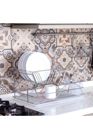 Geseus Home İki Katlı Tabaklık Bulaşıklık Krom Şeffaf Kb009 Krom