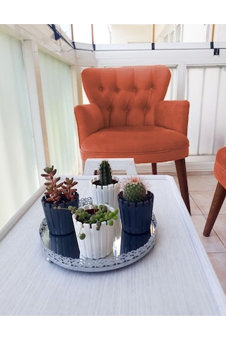 Kayser Home Berjer - Tekli Koltuk - Düz Renk Babyface Kumaş - Ahşap Ceviz Ayak - Turuncu Turuncu