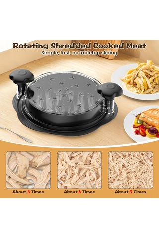 Ximistore9 Manuel Tavuk Dilimleyici - Şeffaf Kapağı, Ergonomik Kollu, Çelik Çatal Ve Naylon Fırça İle - Siyah Siyah