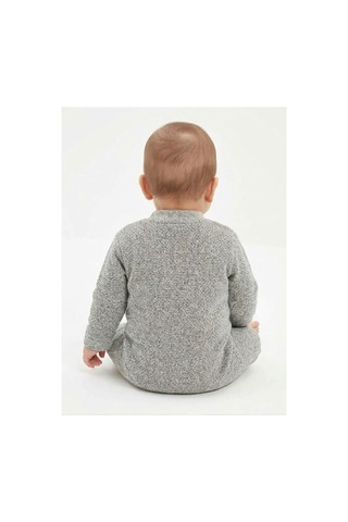 Gülerçocuk Unisex Bebek Pirinç Örgü Düğmeli Pamuklu Tulum 0-3 Ay - Düz Kol Soft Yenidoğan Bebek Kıyafeti Gri - 938555727 Gri