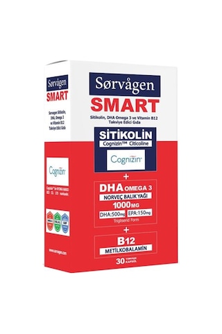 Sorvagen Smart Sitikolin DHA Omega 3 ve B12 Takviye Edici Gıda 30 Kapsül