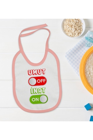 BK Kids Umut Off Tasarımlı Pembe Bebek Mama Önlüğü-1 Pembe