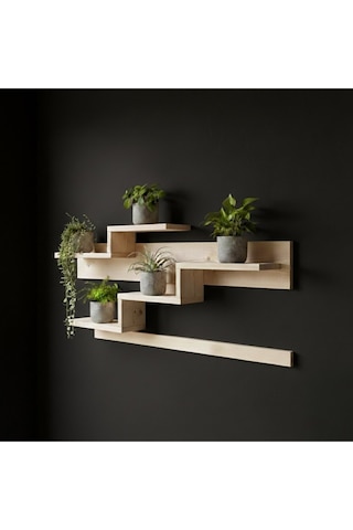 Ahşap Modern Duvar Rafı Kitaplık Saksılık - 60x30 Cm Dekoratif Duvar Dekorasyonu Bej