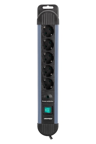 S-Link Swapp SPGKS05 3G1.5mm2 900J 5'li Akım Korumalı. Priz 1.5 Metre Gri