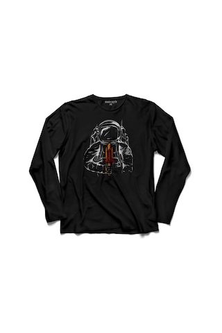 Astronot Uzay Cosmos Space Galaksi Gezegen Uzun Kollu Tişört Baskılı Çocuk T-shirt 001