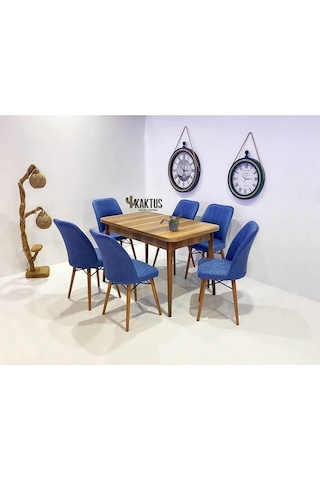 6 Kişilik Açılır Masa Sandalye Takımı Mutfak Masası Takımı Salon Masası Yemek Masası Masa Takımı Lacivert