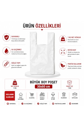 Beyaz Kalın Atlet Poşet Büyük Boy 1 Kg Market Manav Ve Çöp Poşeti