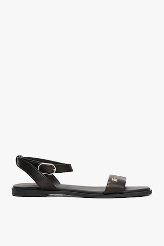 Tommy Hilfiger Kadın Th Ankle Strap Deri Sandalet - Siyah Triple Black