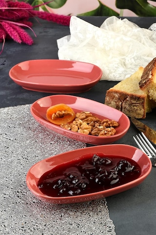 6 Adet Porselen Yeni Trend Özgün Tasarım Özgün Fırın Boyama Çerez Sunum Ve Kahvaltı Seti Bordo