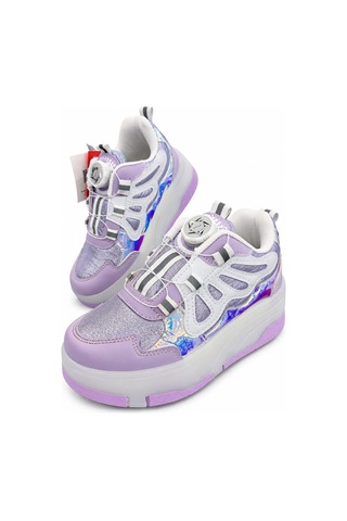 Papucumun Dünyası Kız Çocuk Işıklı Patenli Mekanizma Bağcıklı Sneaker Lila