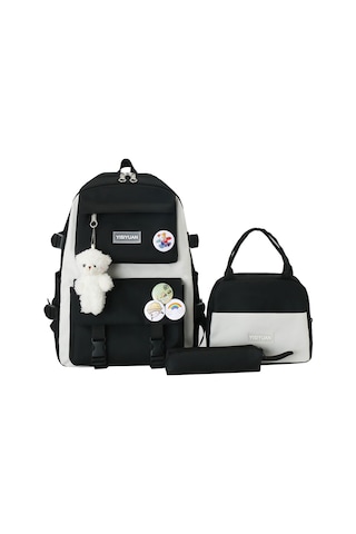 Yeiuyi Öğrenci Okul Çantası Öğle Yemeği Çantası Kalem Çantası Üç Parça Seti Siyah