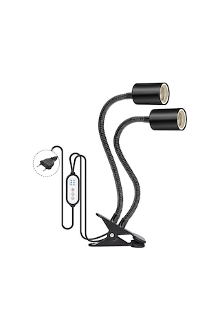 Yifomall Kaplumbağa Kertenkele Için Çift Kafa Uvb Isıtıcı Lambalı Tutucu, Otomatik Zamanlayıcı, Işık Şiddeti Ayarlı, Kalsiyum Takviyesi, Siyah, Avrupa Standartı Lamba Haric Siyah