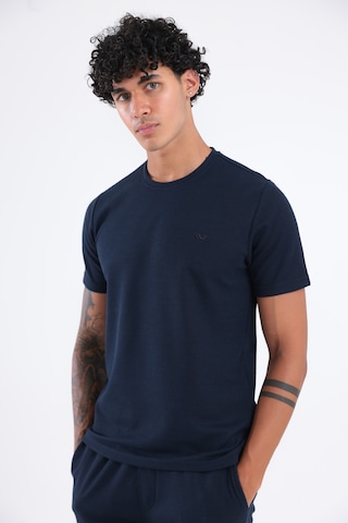 Rowinger Waffle Dokulu Nakış Logo Detaylı Oversize Erkek T-shirt Navyblue