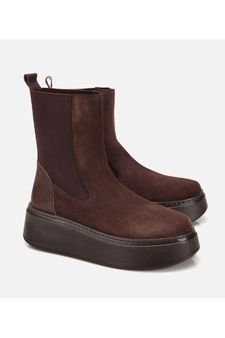 Hotiç Kadın Süet Deri Kahverengi Lastik Detaylı Kalın Tabanlı Düz Bot 01boh317830a480 01boh317830a480 Kahverengi